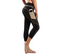 Flatik Women's Mesh Surface Sports Running Fitness Trousers, XXL, Rainbow / Black(3/4 Capri)
