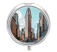 Flatiron Building in New York Cute Travel Pill Organizer Portable Small Round Medicine Case Box for Pocket Purse