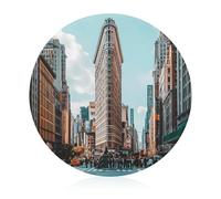 Flatiron Building in New York Printed Tempered Glass Cutting Board Round Chopping Block for Kitchen Non-Slip Feet