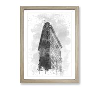 Flatiron Building New York City Vol.5 V4 Modern Framed Print | A4 Oak Framed Wall Art | Ready to Hang | Modern Cityscape Picture | Living Room Bedroom Lounge Office