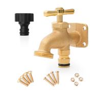 Flatro Brass Anywhere Tap with ¾ BSP Brass Thread | Outdoor Tap with Screw & Wall Plug Fittings | Outside Garden Tap 80mmX80mmX40mm Union Bib Tap | Antique Brass Taps for Gardens, Garages, & Stables