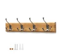 Flatro Coat Hooks Wall-Mounted | Bamboo Coat Rack with 4 Triple Zinc Alloy Hooks to Hang Hats, Jackets, Bags, Keys, Towels & More | Best Suited for Home Entrance, Bedrooms, Bathroom | Fixings Included