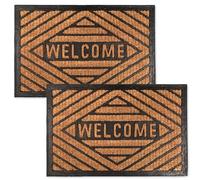 Flatro Door Mats Outdoor Heavy Duty | (Pack of 2) 40 x 60cm Coconut Natural Coir Welcome Mat Outside Entrance Doormat | Non-Slip Rubber Backing Dirt Trapper Door Mat to Trap Dust, Mud & Moisture