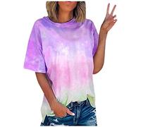 Flattering Tops Hide Tummy Teal Blue Blouse Engagement Gifts Workout Running Hiking Summer Casual Crew Neck Sleeve Short Women's Tops T Shirt Tie Dye Tee Women's Blouse Discounted Items for Sale