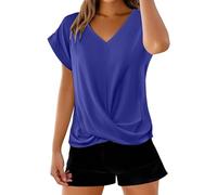 Flattering tops to hide tummy V-neck Cuffed Cap Sleeve Wrinkle Resistant Twist Front Leisure Beach Elegant Shirts Summer Lounge Business Slimming Blouse Going out Shopping Tees for Older Ladies