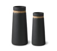 Flature Ceramic Vase Set for Pampas Grass - Black Cut Flower Vases, Modern Living Room Boho Deco, Matt Finish, Home Decoration for Cut and Dried Flowers, Office, Set of 2