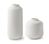 flature Ceramic Vases in Nordic Style, Modern Vase Deco for Pampas Grass, Boho Deco for Windowsill, Vases Set in White Matt, Flower Vase as Home Decoration for Fresh Flowers, Dried Flowers, Set of 2
