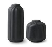 flature Ceramic Vases in Nordic Style, Modern Vase Deco for Pampas Grass, Boho Deco for Windowsill, Vases Set in Black Matt, Flower Vase as Home Decoration for Fresh Flowers, Dried Flowers, Set of 2