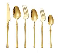 Flatware Cutlery Set, 6/24/36/48/60/72 Pieces Small Waist Mirror 304 Stainless Steel Knife, Hotel Restaurant Tableware (Gold 72 Pieces for 12)