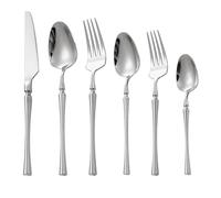 Flatware Cutlery Set, 6/24/36/48/60/72 Pieces Small Waist Mirror 304 Stainless Steel Knife, Hotel Restaurant Tableware (Silver 24 Pieces for 4)