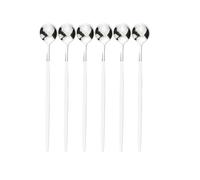 Flatware Set Red Silver Long Handled 304 Stainless Steel Cutlery Ice Cream Tea Spoons Mixing Spoon Dinnerware Tableware Kitchen Service Party Set 6 pieces Steak Knife Dinnerware(White silver)