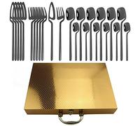 Flatware Sets 24Pcs Gold Dinnerware Set 18/10 Stainless Steel Tableware Set Knife Fork Spoon Party Luxury Flatware Cutlery Set with Gift Box