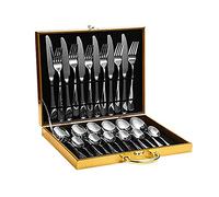 Flatware Sets 24pcs Gold Stainless Steel Tableware Set Fork Spoon Knife Cutlery Set Dinnerware Kitchen Box Stainless Steel
