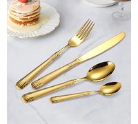Flatware Sets 4Pcs Cutlery Tableware Stainless Steel Dinner Set Knife Fork Spoon Set Creative Gold Flatware Set Zero Waste