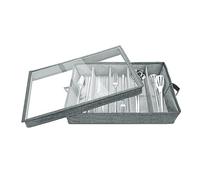 Flatware Storage Case-Silverware Storage Box with Padded Dividers, 5 Compartment Utensil Storage, Silverware Holder with Handles and Removable Lid for Organizing Cutlery, Forks, Knives