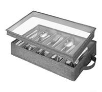 Flatware Storage Case with Removable Lid Clear Viewing Window and Four Configurable Dividers for Spoons Forks Knives