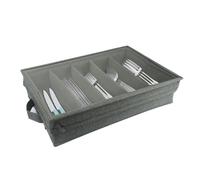 Flatware Utensil Storage Case, Silverware Storage Box, Removable and foldable cutlery storage box with Adjustable Dividers for Organizing Cutlery, Flatware, Knives, Large Capacity Gray