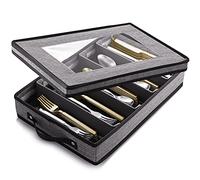 Flatware & Utensil Storage - Durable Silverware Storage Box with Padded Dividers, 5 Compartment Flatware Storage Case, Silverware Case with Handles and Removable Lid - Protects and Organizes Cutlery