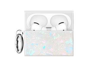 Flaunt Official Square AirPods Pro 3 Case with Silver Ring - Compatible with AirPods Pro 3rd Generation - Wireless Charging - Lightweight & Shockproof (Opal Shell)