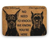 Flavas Cane Corso And Doberman Door Mat,Funny We Know You Are Here Door Mats,Cane Corso Doormat,Doberman Coir Mat,Cane Corso Welcome Mats,Funny Door Mat,Indoor Door Mat,Coral Velvet 30x18 Inch