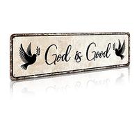 Flavas Christian Prayer Sign - God is Good - Farmhouse Rustic Wall Art Decor Home Office Decoration 4" x 16" Aluminum Metal Sign