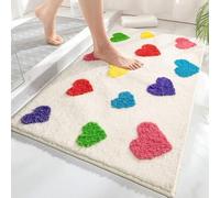 Flavas Cute Bathroom Mat White Pink Bathroom Rug Kids Fun Bathroom Decoration Valentine'S Day Heart Rug Non-Slip Washable Bathroom Shower Rug 24x16 Inch