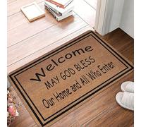 Flavas Doormat Funny Welcome May God Bless Our Home And All Who Enter Welcome Mats for Front Door Funny Doormat Non-Slip Washable Mat Cute Rugs for Kitchen Front Door Outdoor Decoration,24x16 Inch