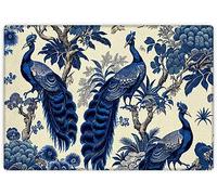 Flavas Peacock Bath Mats Birds On Trees Rugs for Bathroom Blue Toile Bath Decor Oriental Bath Rug Chinoiserie Bathmat 24x16 Inch