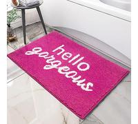 Flavas Pink Bath Mat - Hello Gorgeous Non Slip Soft Microfiber Cute Bath Rug - Preppy Bathroom Decor - 30x18 Inch