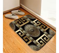 Flavas Retro Black Gold Greek Key Meander Luxury Bath Mat,3d Geometric Gold Print Bathroom Rug Non Slip Absorbent Doormat With Rubber Backed for Shower Buthtub Kitchen Sink Home Decor 30x18 Inch