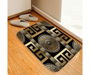 Flavas Retro Black Gold Greek Key Meander Luxury Bath Mat,3d Geometric Gold Print Bathroom Rug Non Slip Absorbent Doormat With Rubber Backed for Shower Buthtub Kitchen Sink Home Decor 24x16 Inch