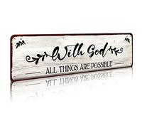 Flavas With God All Things Are Possible Sign and Decor, Spiritual Decor, Christian Decorations, Jesus and God, Bible Verses Wall Decor, Scripture Wall Art, 4x16 Inch Metal Sign