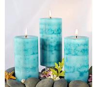 FLAVCHARM Pillar Candles Scented, Ocean Breeze, 3 Pack Teal 3x6 inch Long-Lasting Clean Burning Candles, Turquoise for Home Décor, Bathroom, Wedding Decorations