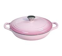 Flavehc Cast Iron Braiser 2.25 qt Pan with Lid - Pink Shallow Casserole
