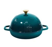Flavehc Cast Iron Bread Oven With Cloche Lid for Baking - Darkcyan Enameled 5 qt Dutch Oven With Dome Lid for Sourdough