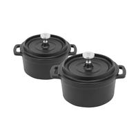 Flavehc Mini Cocotte 8 oz Mini Dutch Oven 0.25 qt. Cast Iron Garlic Roaster for Oven Garlic Confit Pot Ramekins with Lids Oven Safe Set of 2, Black