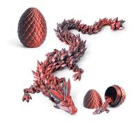 Flavery 3D Printed Dragon in Egg - Easter Egg with 12" Flexible Crystal Dragon Inside, Colorful Fidget Toy, Birthday Gift, Desk Pet Figure (Black Red)