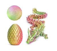 Flavery 3D Printed Dragon in Egg - Gold Green Pink - 5.1 inch Tricolor Egg with 12" Flexible Crystal Dragon Inside, Colorful Fidget Toy, Birthday Gift, Desk Pet Figure