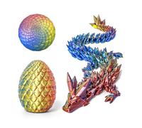 Flavery 3D Printed Dragon in Egg - Tricolor Dino Easter Egg With 12" Flexible Crystal Dragon Inside, Colorful Fidget Toy, Birthday Gift, Desk Pet Figure(Gold Red Blue)