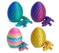 Flavery 4 Pack 3D Printed Dragon Egg, Small Eggs with Dragon Inside, Articulated Crystal Dragon Fidget Toy, Desk Decor Pet, Mystery Figure Decor (blue+green+candy+gold)
