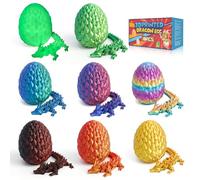 Flavery 4 Pack 3D Printed Dragon in Egg - Gemstone Egg with Flexible Crystal Dragon Inside, Cute Fidget Toy, Birthday Gift, Desk Pet Figure, Easter Basket Essentials (8D1)