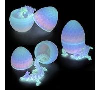 Flavery large 3D Printed Dragon in Egg - Glow Rainbow - 12" Flexible Crystal Dragon Inside, Colorful Fidget Toy, Birthday Gift, Desk Pet Figure (Glow in The Dark)