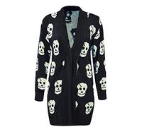 FLAVES FASHION (FF11) New Women's Big Plus Size Knitted Skull Cardigan Winter Item Large Sizes 16-26 (UK-M/L (12/14), Black)