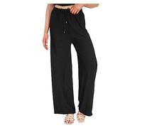 FLAVES FASHION Ladies Women Wide Leg Palazzo Trouser Crinkle Flared Summer Lounge Holiday Beach 8-22 (as8, Numeric, Numeric_8, Numeric_10, Regular, Regular, Black)