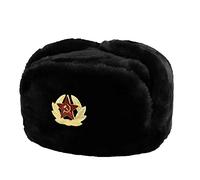 FLAVES FASHION Mens Ushanka Cossack Russian Fake Fur Trapper Ski Hat Winter Warm Trapper Hat Black (Black)