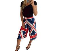 FLAVES FASHION New Ladies Womens Wide Leg Union Jack Culottes Trouser British Flag Printed Shorts UK (as8, Numeric, Numeric_24, Numeric_26, Regular, Regular, Multicoloured, Regular Fit)