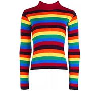 FLAVES FASHION New Women's Ladies Long Sleeve Rainbow Knitted Ribbed Jumper Sweater Top UK 8-14 (as8, Alpha, s, m, Regular, Regular, Standard, Rainbow Print, SM (UK 8-10))