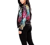 FLAVES FASHION Women Sequin Glitter Bomber Jacket Ladies Biker Festival Clubbing Party Club Top (SM, Multicolor)