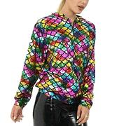FLAVES FASHION Women Sequin Glitter Bomber Jacket Ladies Biker Festival Clubbing Party Club Top (SM, Rainbow)