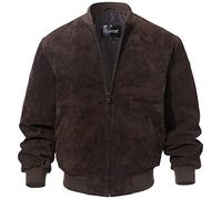 FLAVOR Men's Leather Baseball Jacket Vintage Suede Pigskin (Small, Dark Brown)
